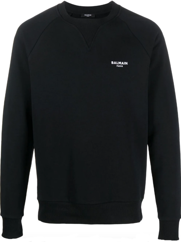 Balmain Eco-designed cotton sweatshirt with small flocked Balmain Paris logo