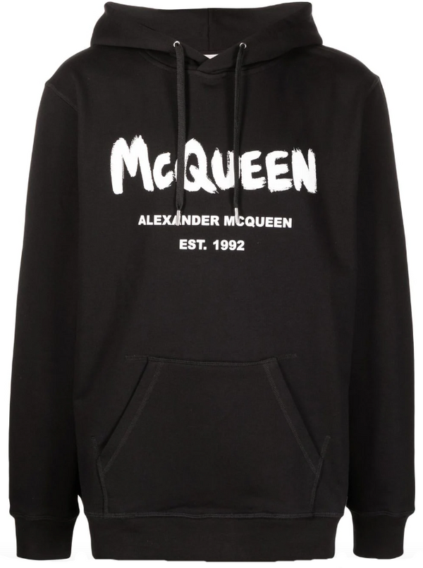 Alexander McQueen Men's Graffiti Hooded Sweatshirt in Black/white