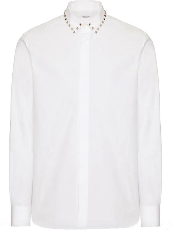 Valentino Long sleeve cotton shirt with white untitled studs on collar