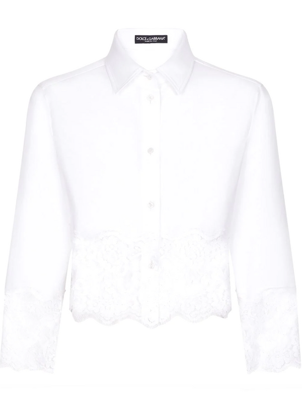 Dolce & Gabbana cropped poplin shirt with lace inserts