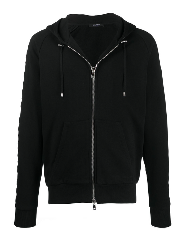 Balmain embossed logo-panel zipped hoodie