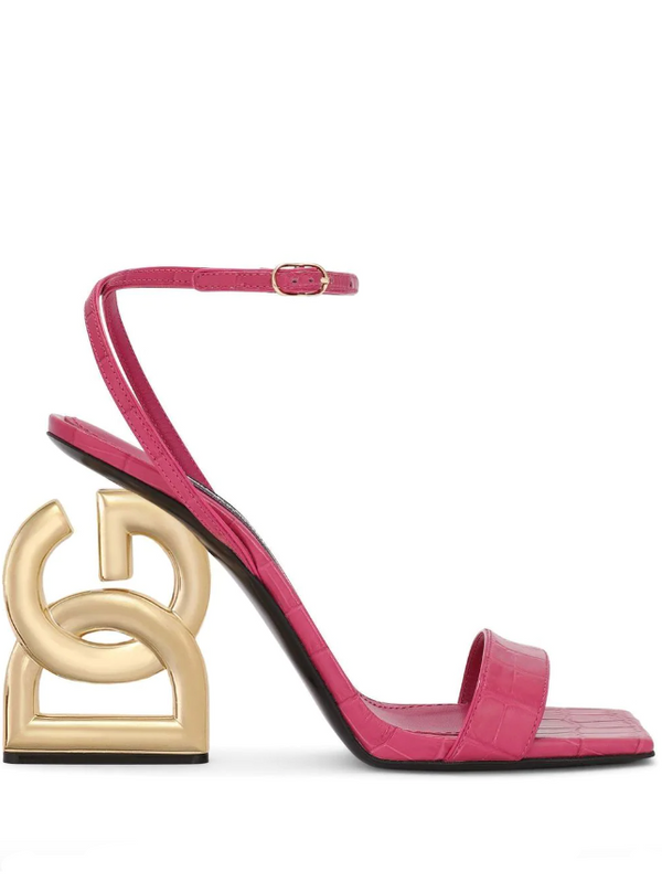 Dolce & Gabbana crocodile-print calfskin sandals with DG pop heel