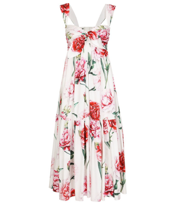 Dolce & Gabbana carnation-print poplin calf-length dress