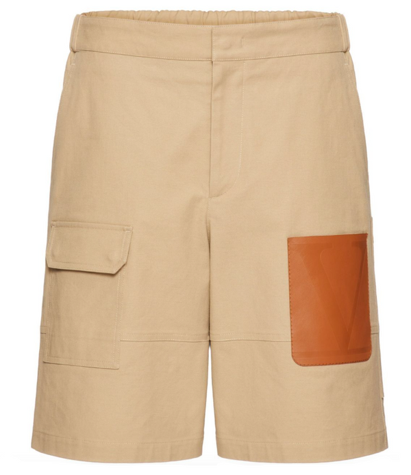 Valentino cotton bermuda shorts with leather pocket and embossed VLogo signature