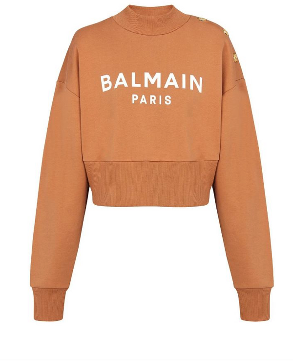 Balmain cropped buttoned logo print sweatshirt