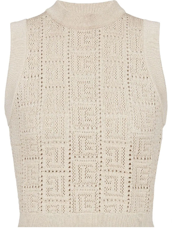 Balmain monogrammed sleeveless openwork knit top