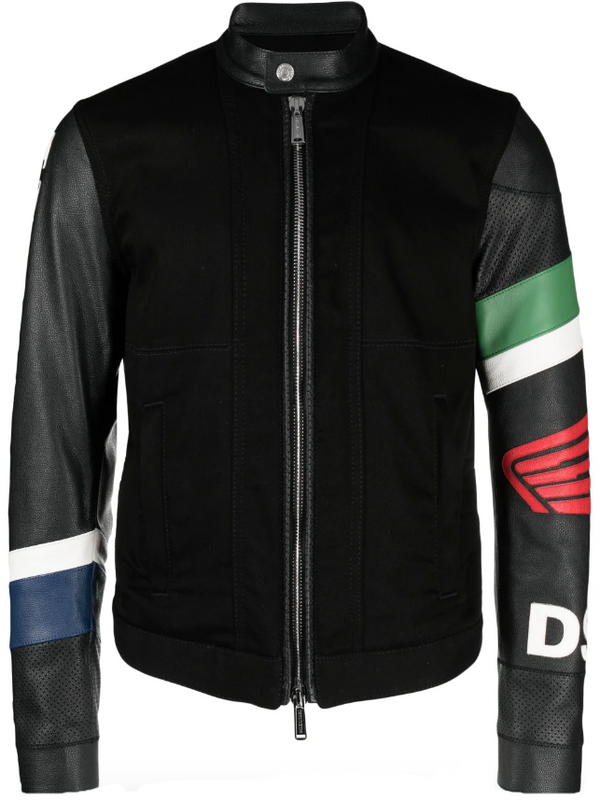 Dsquared2 logo zipped leather jacket