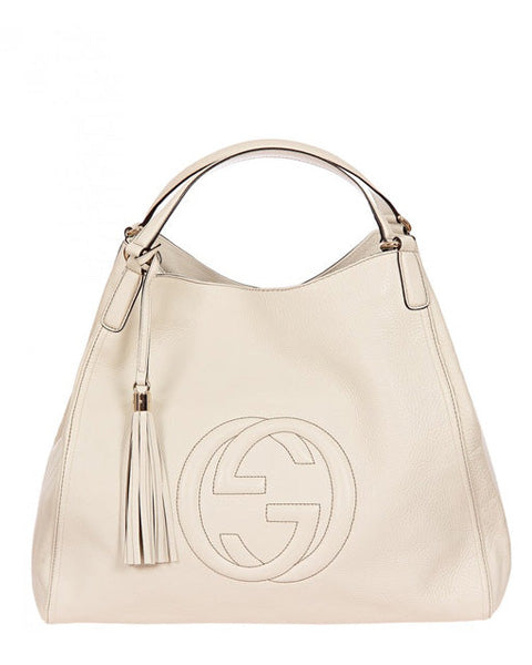 Gucci White Borsa Soho soft grain bag