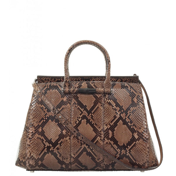 Beige & brown python bamboo tote bag - Profile Fashion