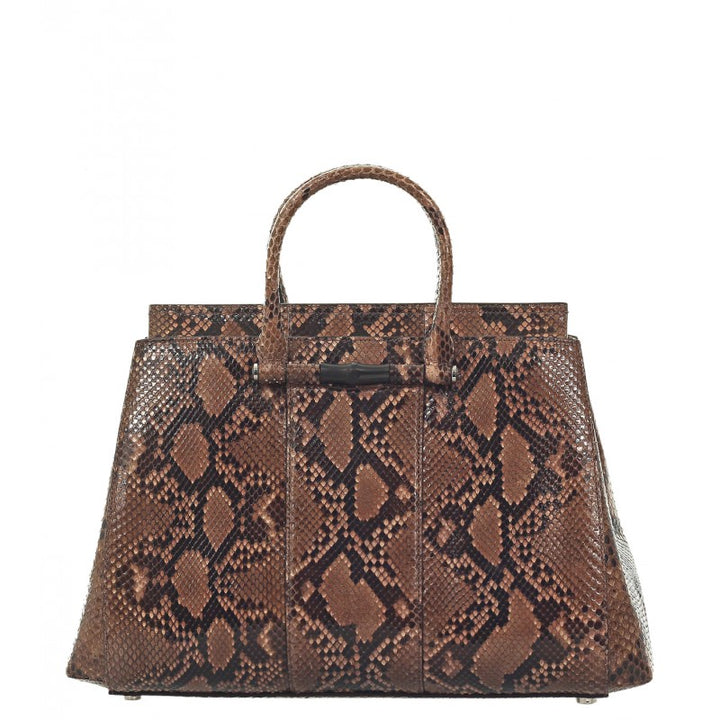 Beige & brown python bamboo tote bag - Profile Fashion