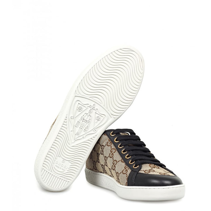 Beige & ebony original GG canvas Brooklyn lace-up sneakers - Profile Fashion