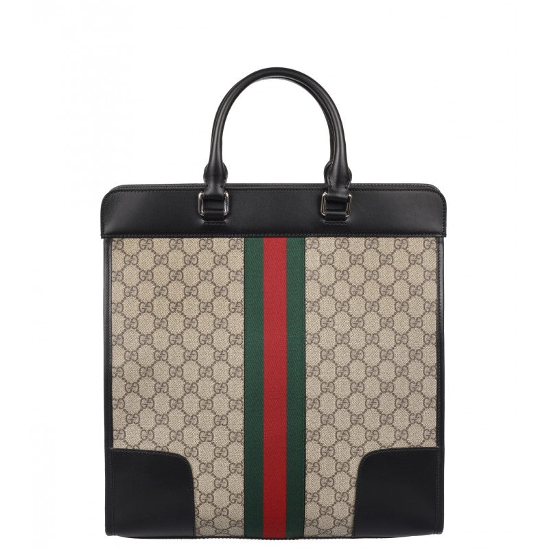 Gucci Beige & ebony web Stripe GG Supreme Canvas Tote Bag