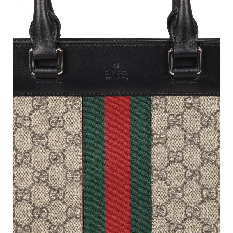 Gucci Beige & ebony web Stripe GG Supreme Canvas Tote Bag