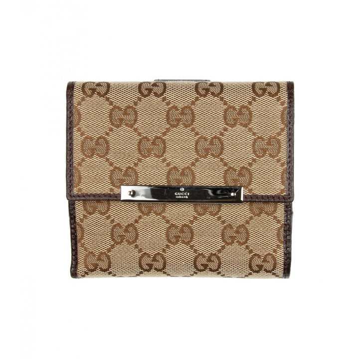 Beige & brown GG canvas french flap wallet - Profile Fashion