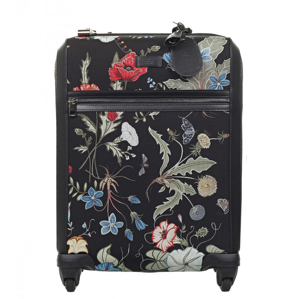 Gucci Black canvas Flora Knight print wheeled carry-on suitcase
