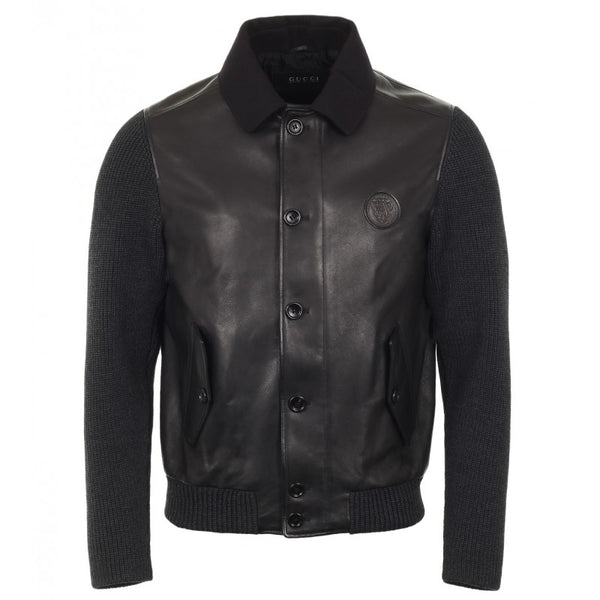 Gucci Black leather bomber jacket