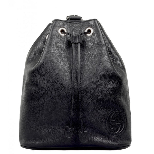 Gucci Black leather drawstring backpack