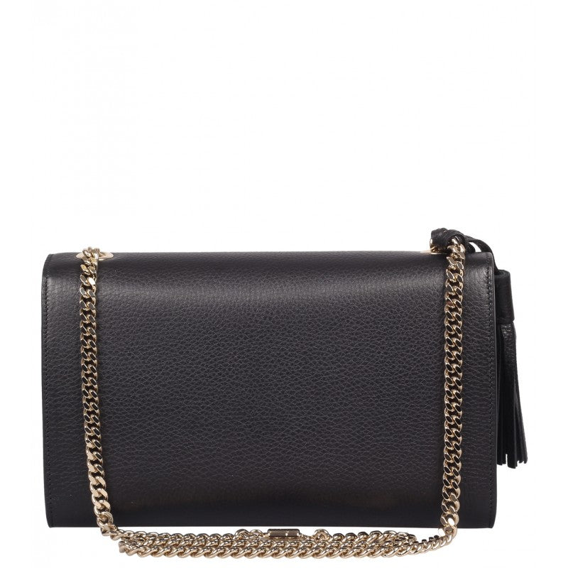 Gucci black leather discount bag gold chain