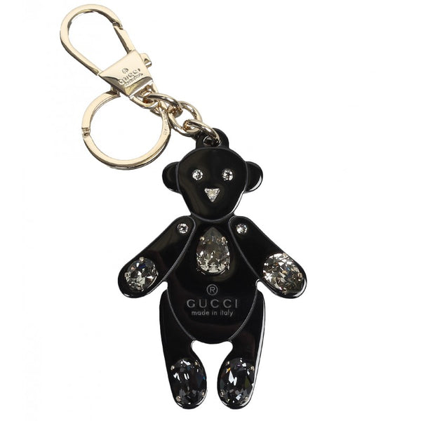 Gucci Black plexiglass crystals teddy bear key ring charm