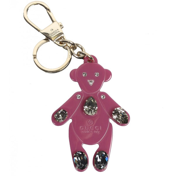 Gucci Dusty rose plexiglass crystals teddy bear key ring charm