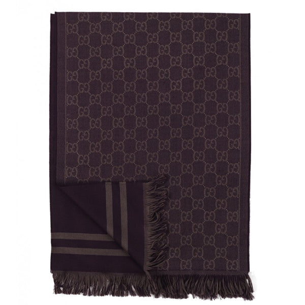 Gucci Purple wool GG jacquard pattern knit scarf