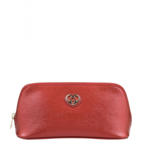 Gucci Red metallic leather cosmetic bag