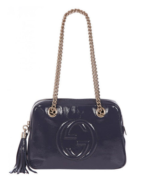 Gucci Blue Soho soft patent leather shoulder bag