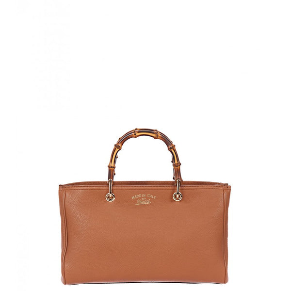 Gucci Sienna brown leather bamboo shopper tote