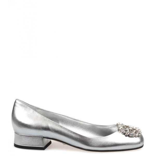 Gucci Silver metallic leather GG sparkling ballerina shoes