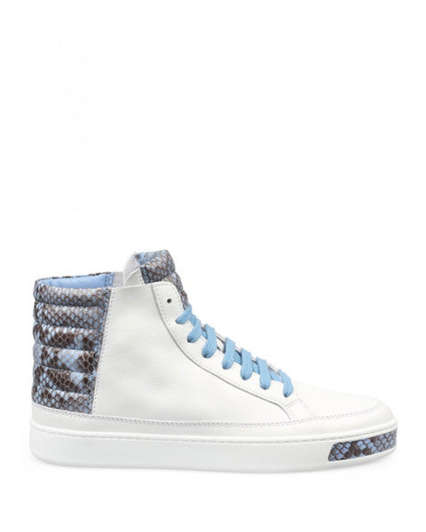 Gucci White & blue leather & python high top sneakers