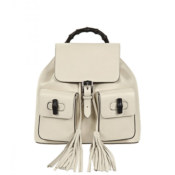 Gucci White leather bamboo sac backpack